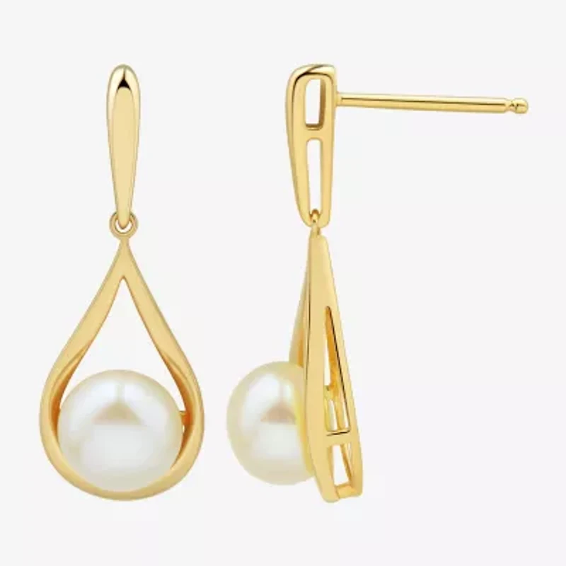 Womens White Cultured Freshwater Pearl 14K Gold Over Silver Drop Earrings