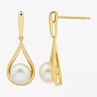 Womens White Cultured Freshwater Pearl 14K Gold Over Silver Drop Earrings
