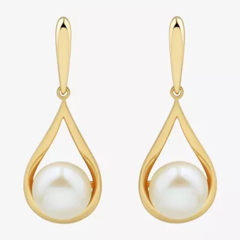 Womens White Cultured Freshwater Pearl 14K Gold Over Silver Drop Earrings