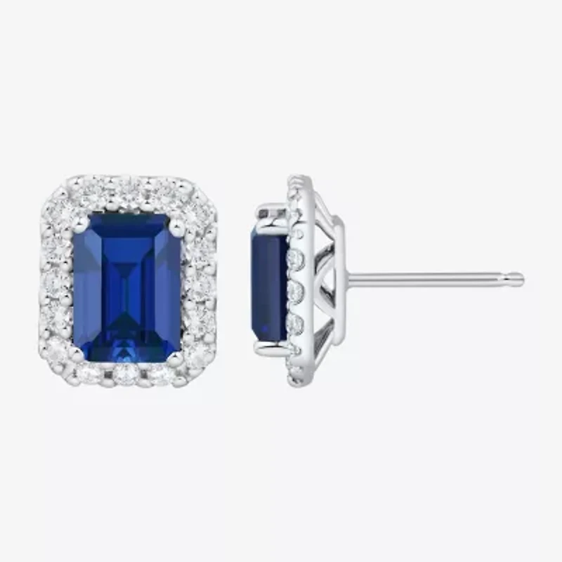 3/8 CT. T.W. Lab Created Blue Sapphire 10K White Gold 10.1mm Stud Earrings