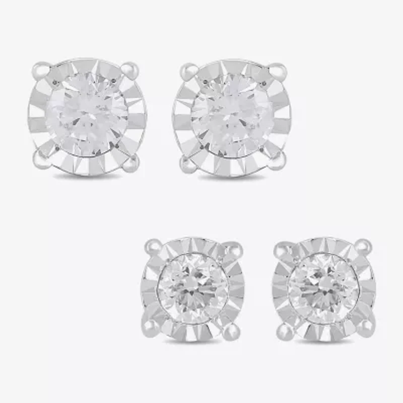 Womens 1 CT. T.W. Lab Grown White Diamond Sterling Silver Round Earring Set