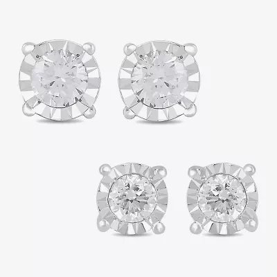 Womens 1 CT. T.W. Lab Grown White Diamond Sterling Silver Round Earring Set