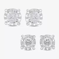 Womens 1 CT. T.W. Lab Grown White Diamond Sterling Silver Round Earring Set