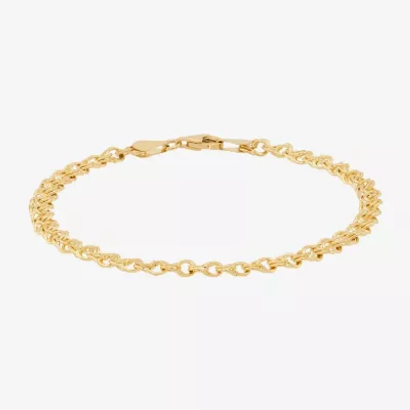 Womens 10K Gold 7.25 Inch Hollow Fashion Chain Bracelet