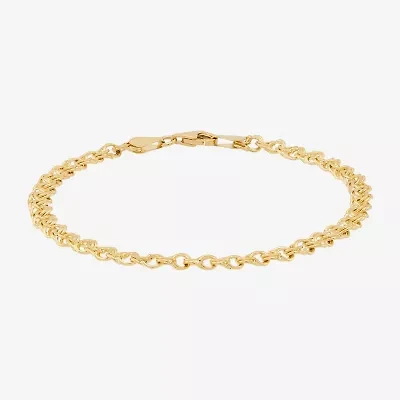 Womens 10K Gold 7.25 Inch Hollow Fashion Chain Bracelet