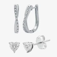 Yes, Please! Womens 1/10 CT. T.W. Natural White Diamond Sterling Silver Heart 2 Pair Earring Set