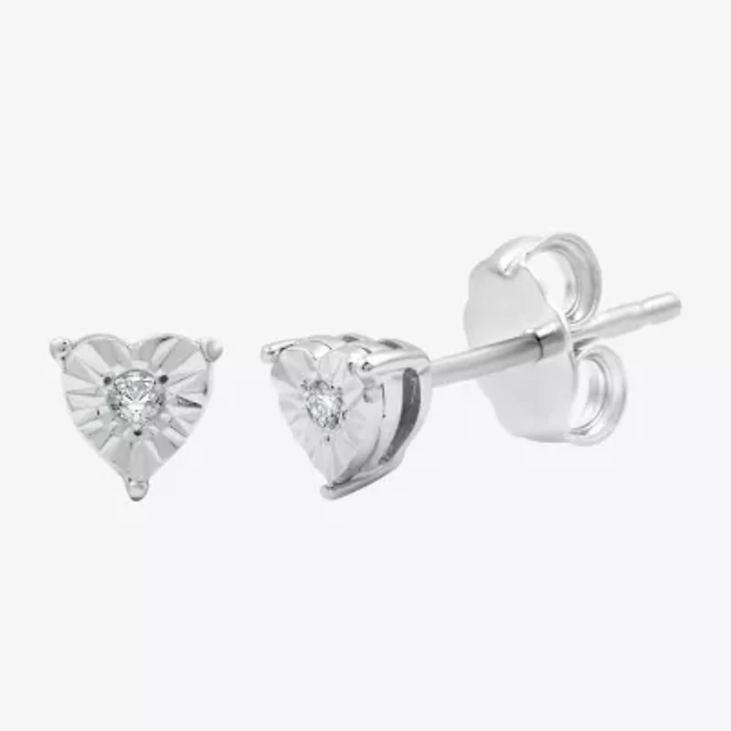Yes, Please! Womens 1/10 CT. T.W. Natural White Diamond Sterling Silver Heart 2 Pair Earring Set
