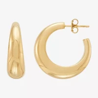 Womens 14K Gold 25mm Round Hoop Earrings