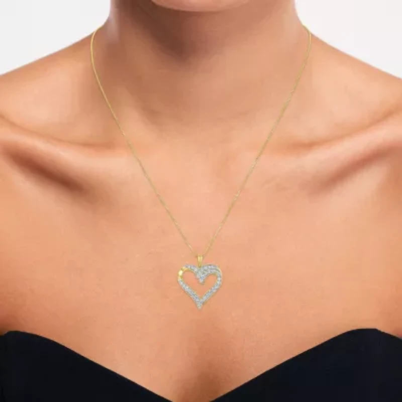 (G-H / I1-I2) Womens 5/8 CT. T.W. Lab Grown White Diamond 14K Gold Over Silver Sterling Silver Heart 18 Inch Pendant Necklace
