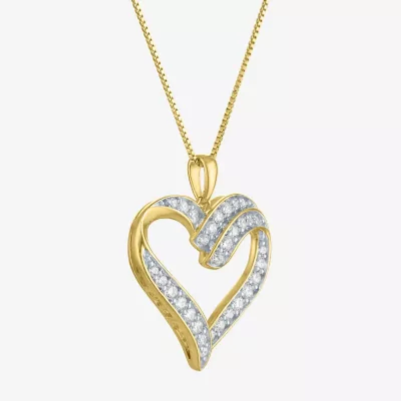 (G-H / I1-I2) Womens 5/8 CT. T.W. Lab Grown White Diamond 14K Gold Over Silver Sterling Silver Heart 18 Inch Pendant Necklace