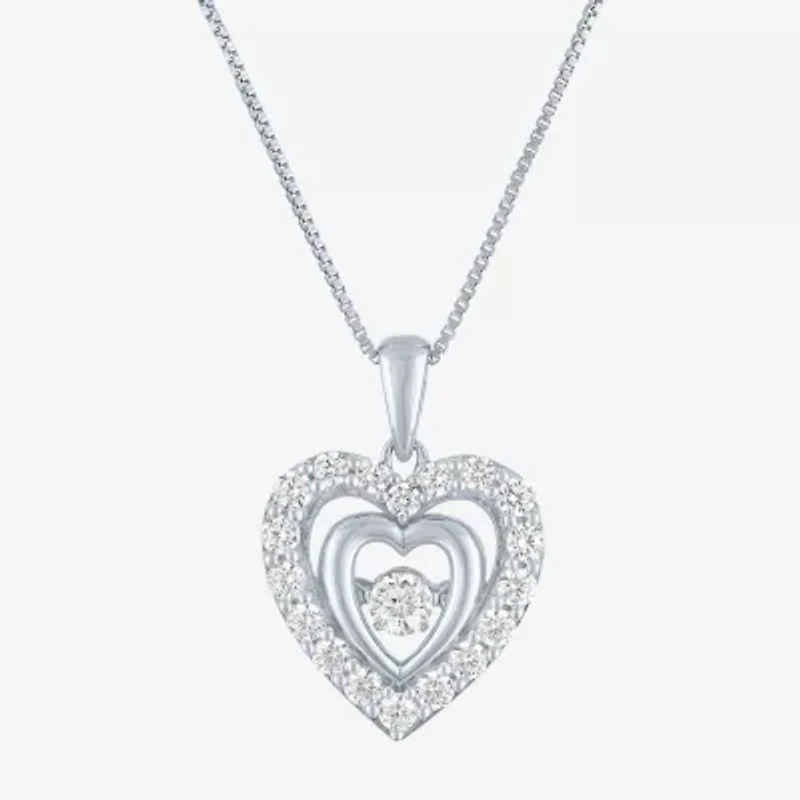 G-H / I1-I2) Womens / CT. T.W. Lab Grown White Diamond Sterling Silver Heart Inch Pendant Necklace