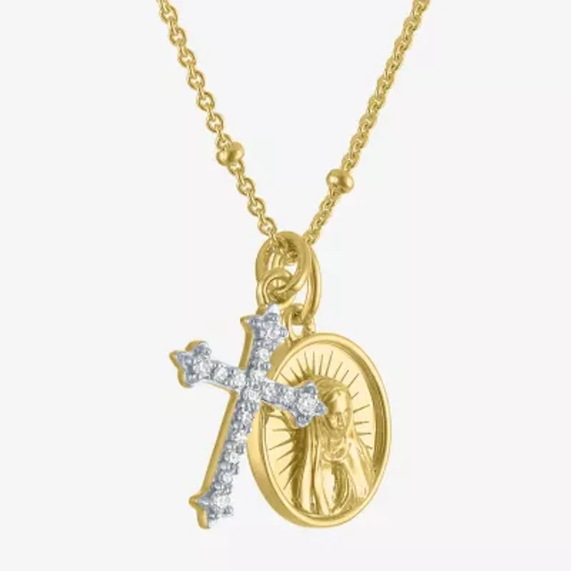 G-H / Si2-I1) Womens 1/10 CT. T.W. Lab Grown White Diamond 14K Gold Over Silver Sterling Silver Cross 18 Inch Pendant Necklace