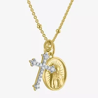 G-H / Si2-I1) Womens 1/10 CT. T.W. Lab Grown White Diamond 14K Gold Over Silver Sterling Silver Cross 18 Inch Pendant Necklace