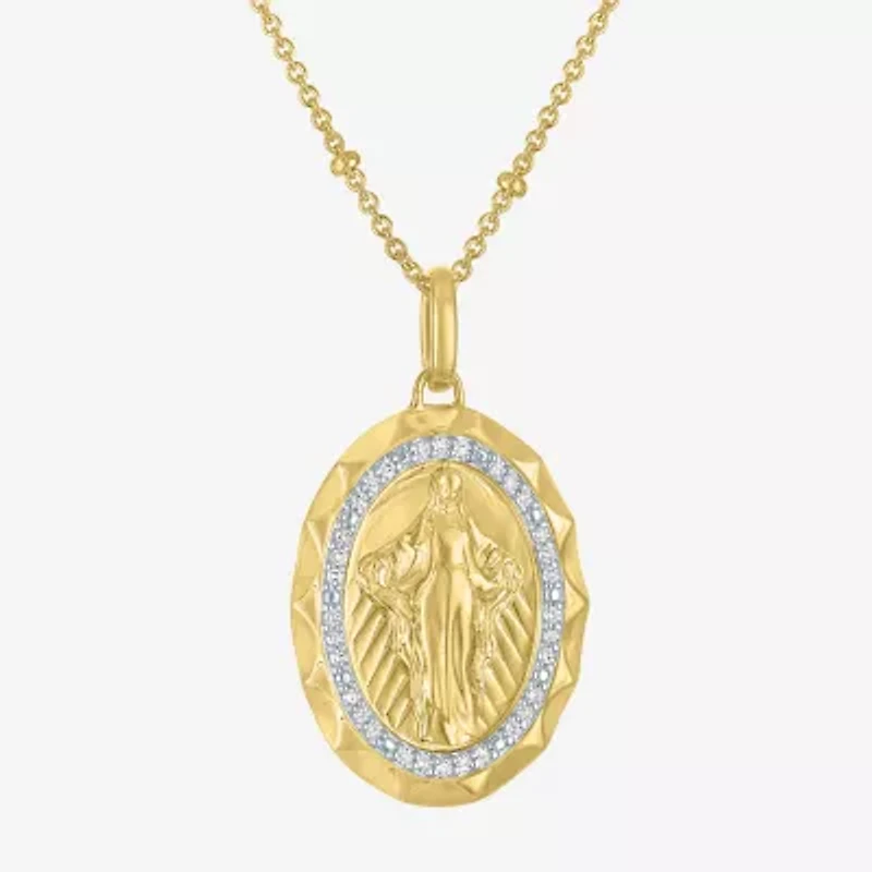 Medalla Milagrosa / Miraculous Medal (G-H / Si2-I1) Womens 1/10 CT. T.W. Lab Grown White Diamond 14K Gold Over Silver Sterling Silver 18 Inch Pendant Necklace