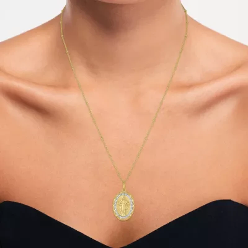 Medalla Milagrosa / Miraculous Medal (G-H / Si2-I1) Womens 1/10 CT. T.W. Lab Grown White Diamond 14K Gold Over Silver Sterling Silver 18 Inch Pendant Necklace