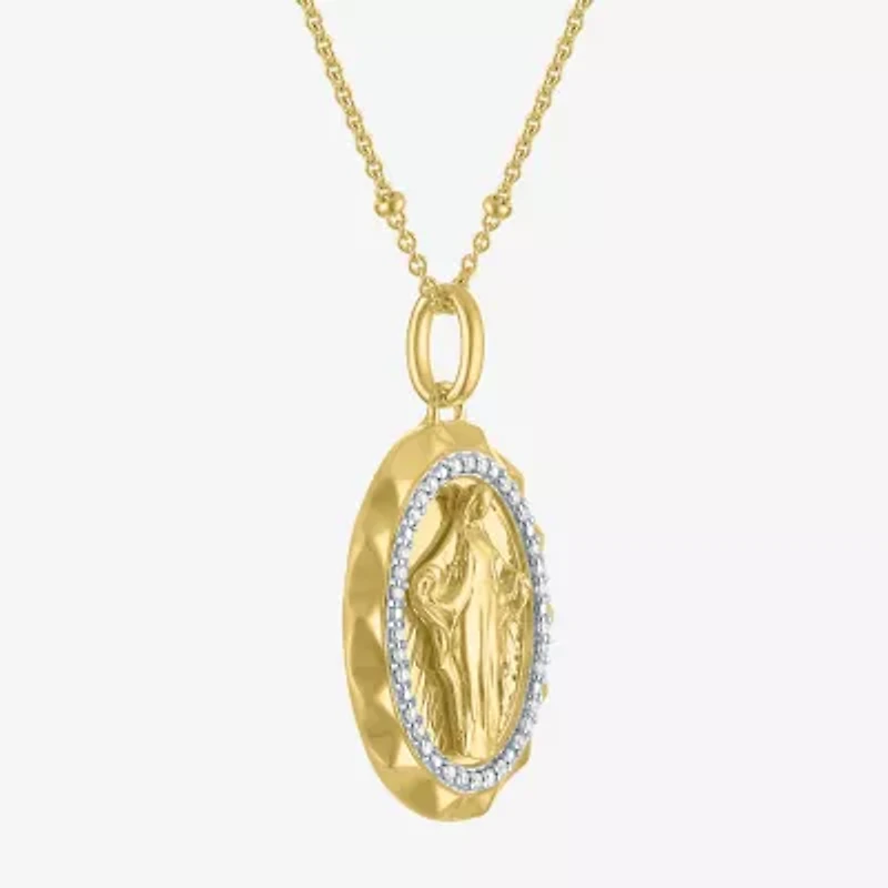 Medalla Milagrosa / Miraculous Medal (G-H / Si2-I1) Womens 1/10 CT. T.W. Lab Grown White Diamond 14K Gold Over Silver Sterling Silver 18 Inch Pendant Necklace