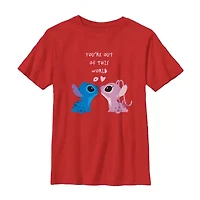Disney Collection Little & Big Kid Boys Crew Neck Short Sleeve Lilo Stitch Graphic T-Shirt