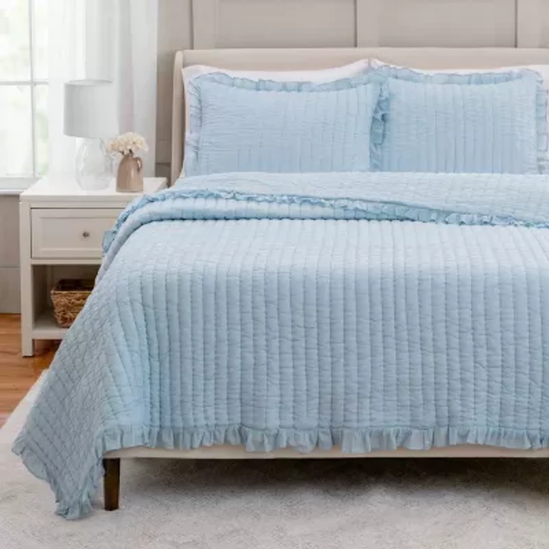 Martha Stewart Blue Ruffle Reversible Quilt