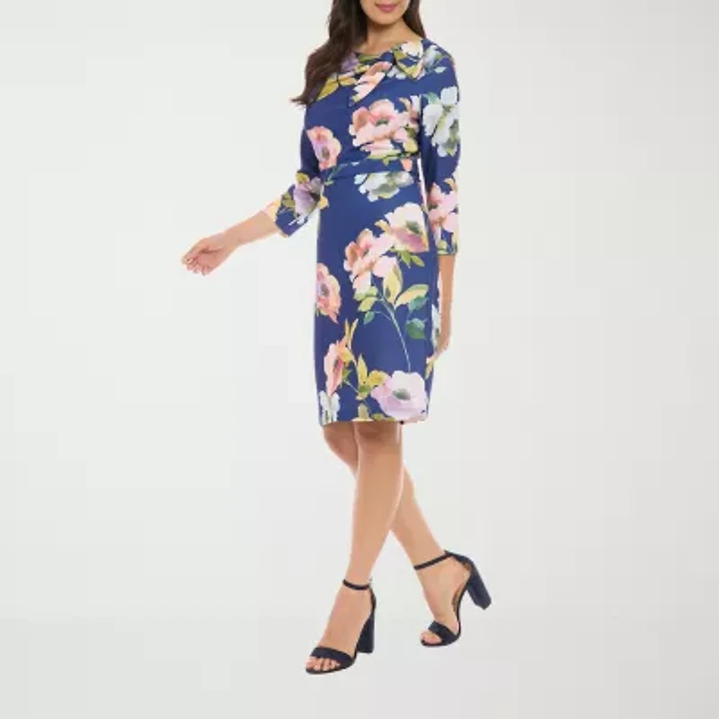 London Style Womens 3/4 Sleeve Sheath Dress