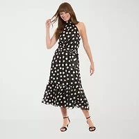 London Style Womens Sleeveless Dots and Hearts Midi Fit + Flare Dress