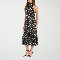 London Style Womens Sleeveless Dots and Hearts Midi Fit + Flare Dress