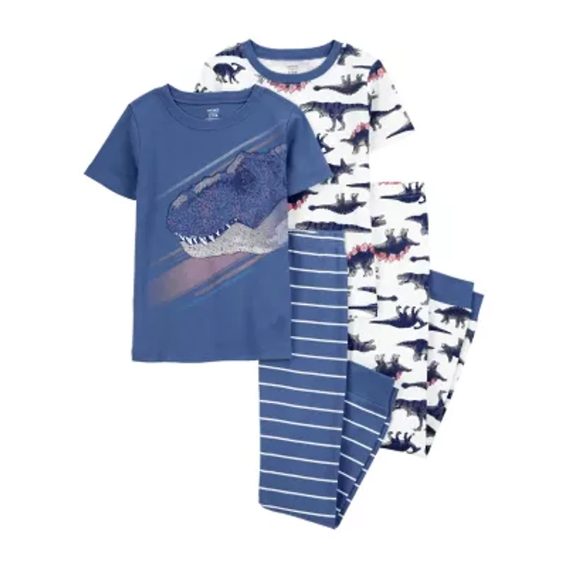 Carter's Little & Big Kid Boys Rib Round Neck Short Sleeve 4-pc. Pajama Sets