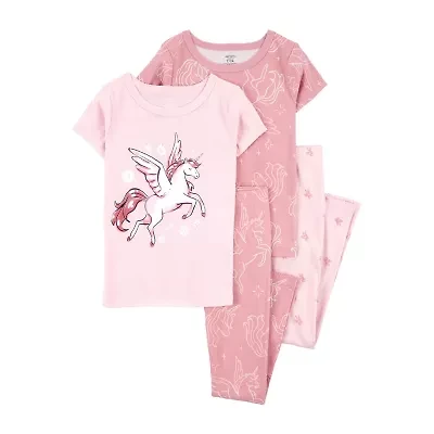 Carter's Little & Big Kid Girls Rib Round Neck Short Sleeve 4-pc. Pajama Sets