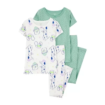 Carter's Little & Big Kid Girls Rib Round Neck Short Sleeve 4-pc. Pajama Sets