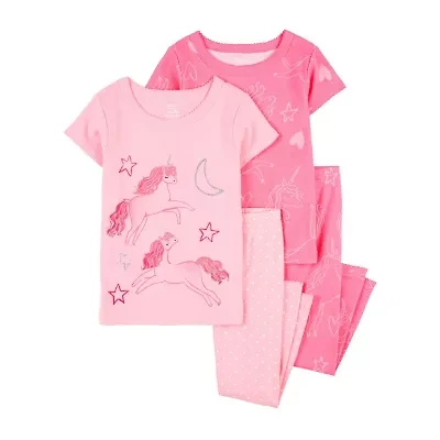 Carter's Toddler Girls Rib Round Neck Short Sleeve 4-pc. Pajama Sets