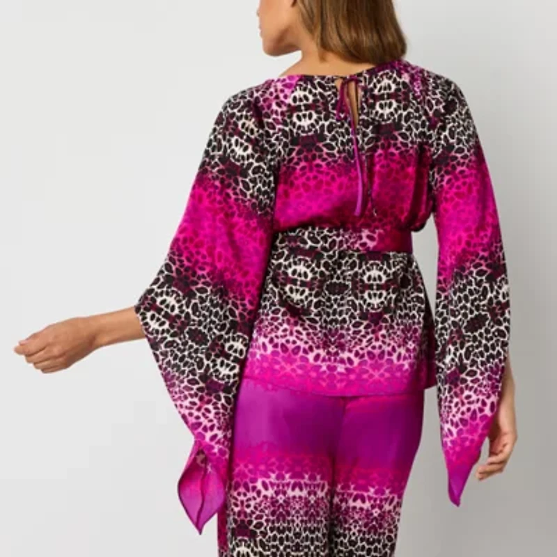 Bold Elements Womens Boat Neck Long Sleeve Satin Blouse