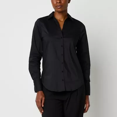 Worthington Womens Long Sleeve Cuffed Regular Fit Button-Down Shirt