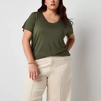 a.n.a Womens Plus Scoop Neck Short Sleeve T-Shirt
