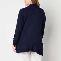 Liz Claiborne Womens Long Sleeve Open Front Plus Cardigan