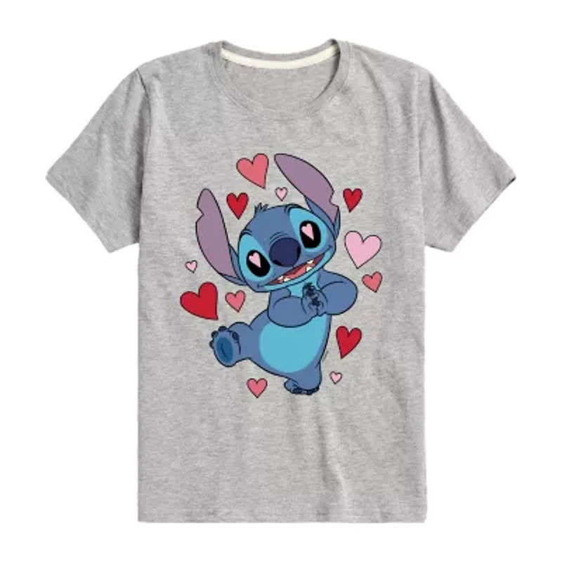 Disney Collection Little & Big Kid Boys Crew Neck Short Sleeve Lilo Stitch Graphic T-Shirt