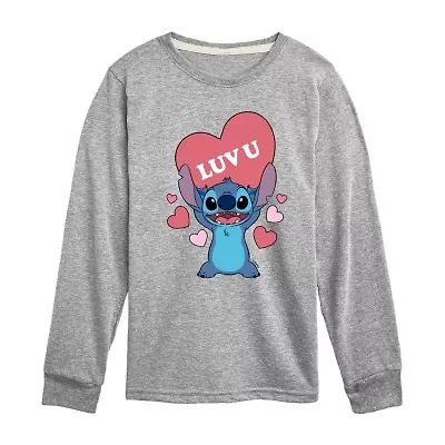 Disney Collection Little & Big Kid Boys Crew Neck Long Sleeve Lilo Stitch Graphic T-Shirt