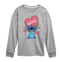 Disney Collection Little & Big Kid Boys Crew Neck Long Sleeve Lilo Stitch Graphic T-Shirt