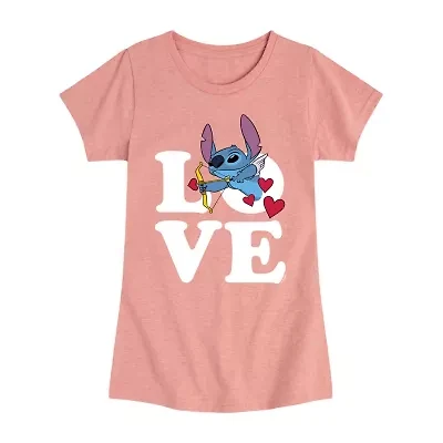 Disney Collection Little & Big Kid Girls Crew Neck Short Sleeve Lilo Stitch Graphic T-Shirt