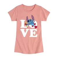 Disney Collection Little & Big Kid Girls Crew Neck Short Sleeve Lilo Stitch Graphic T-Shirt