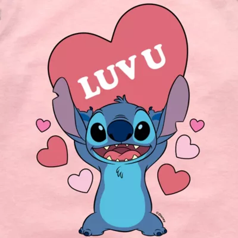 Disney Collection Little & Big Kid Girls Crew Neck 3/4 Sleeve Lilo Stitch Graphic T-Shirt
