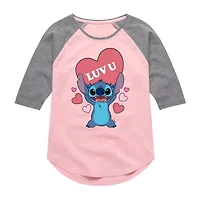 Disney Collection Little & Big Kid Girls Crew Neck 3/4 Sleeve Lilo Stitch Graphic T-Shirt