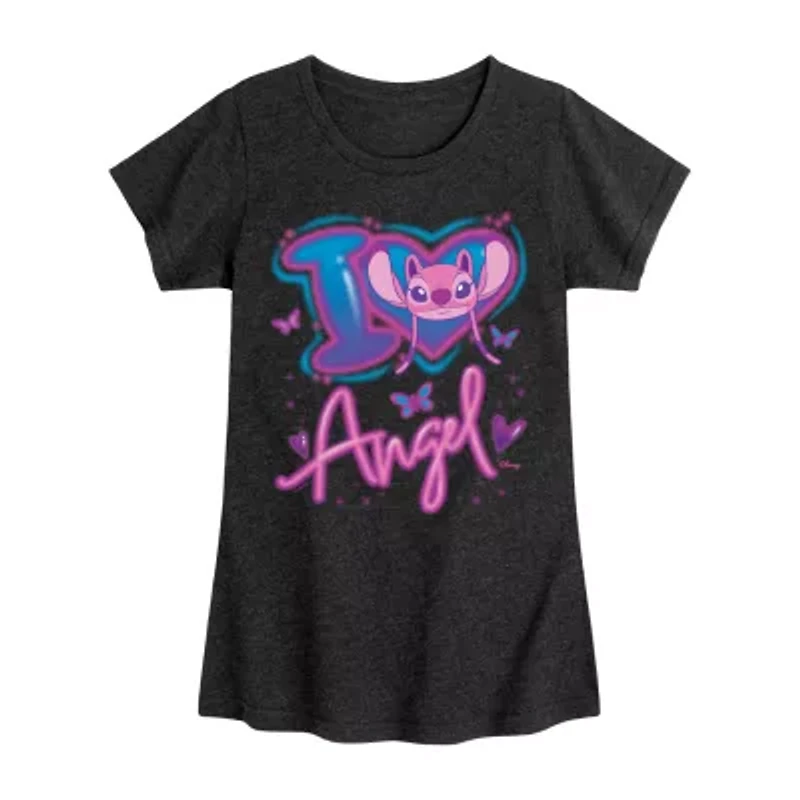 Disney Collection Little & Big Kid Girls Crew Neck Short Sleeve Lilo Stitch Graphic T-Shirt