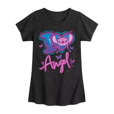 Disney Collection Little & Big Kid Girls Crew Neck Short Sleeve Lilo Stitch Graphic T-Shirt