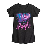 Disney Collection Little & Big Kid Girls Crew Neck Short Sleeve Lilo Stitch Graphic T-Shirt