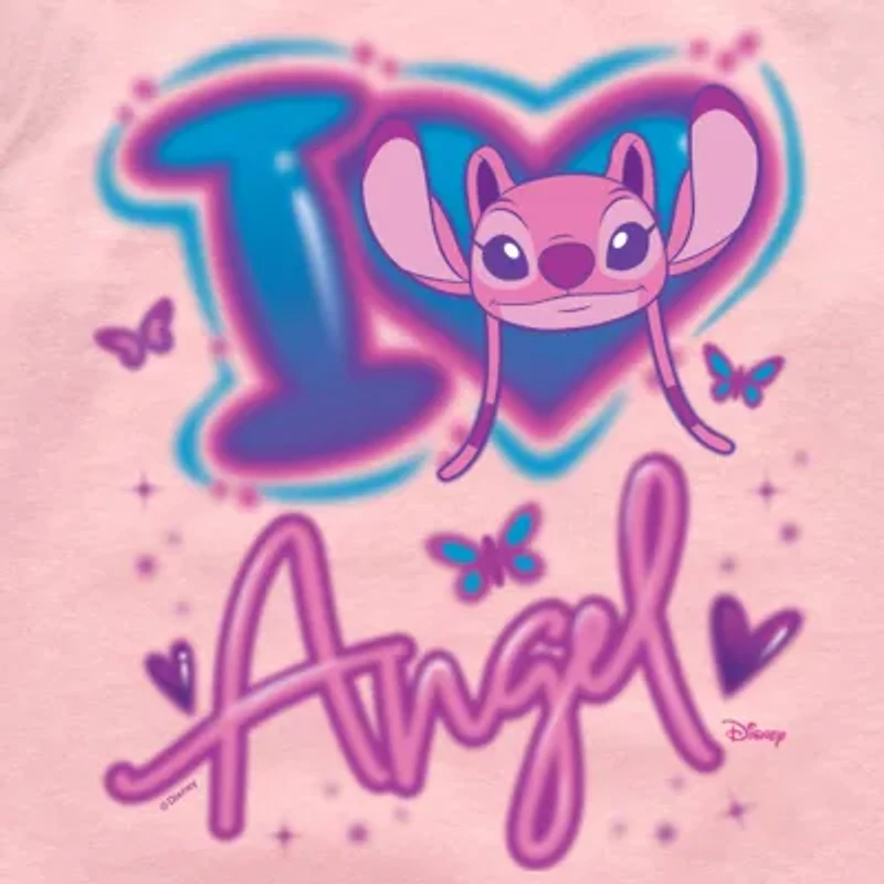 Disney Collection Little & Big Kid Girls Crew Neck 3/4 Sleeve Lilo Stitch Graphic T-Shirt