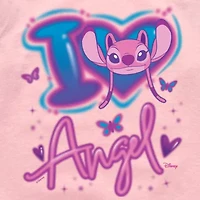 Disney Collection Little & Big Kid Girls Crew Neck 3/4 Sleeve Lilo Stitch Graphic T-Shirt