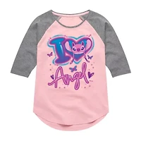 Disney Collection Little & Big Kid Girls Crew Neck 3/4 Sleeve Lilo Stitch Graphic T-Shirt