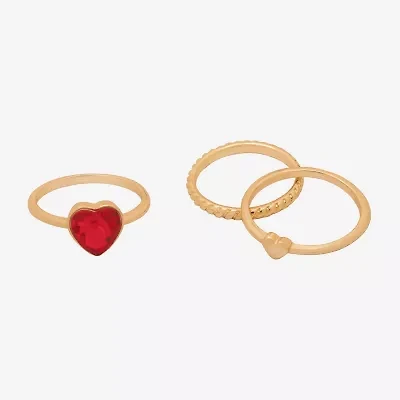 Bijoux Bar Delicates Gold Tone Womens Red Glass Heart Ring Set