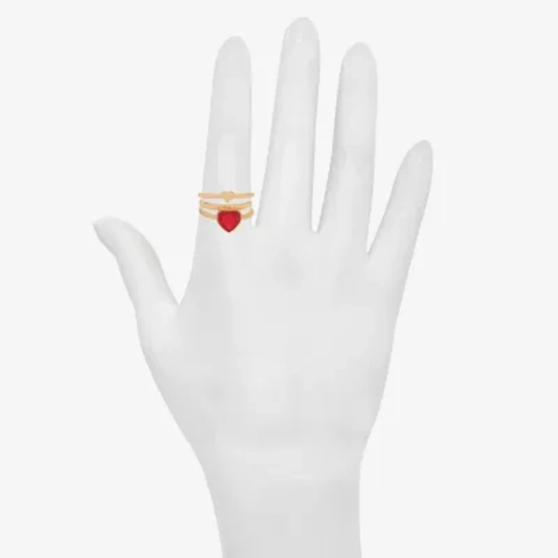 Bijoux Bar Delicates Gold Tone Womens Red Glass Heart Ring Set