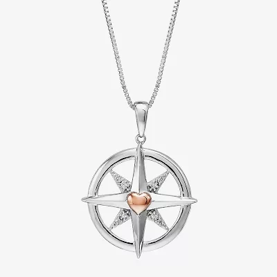 Limited Quantities! Compass Womens Diamond Accent Natural White Diamond Sterling Silver 18 Inch Pendant Necklace