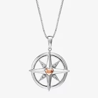 Limited Quantities! Compass Womens Diamond Accent Natural White Diamond Sterling Silver 18 Inch Pendant Necklace